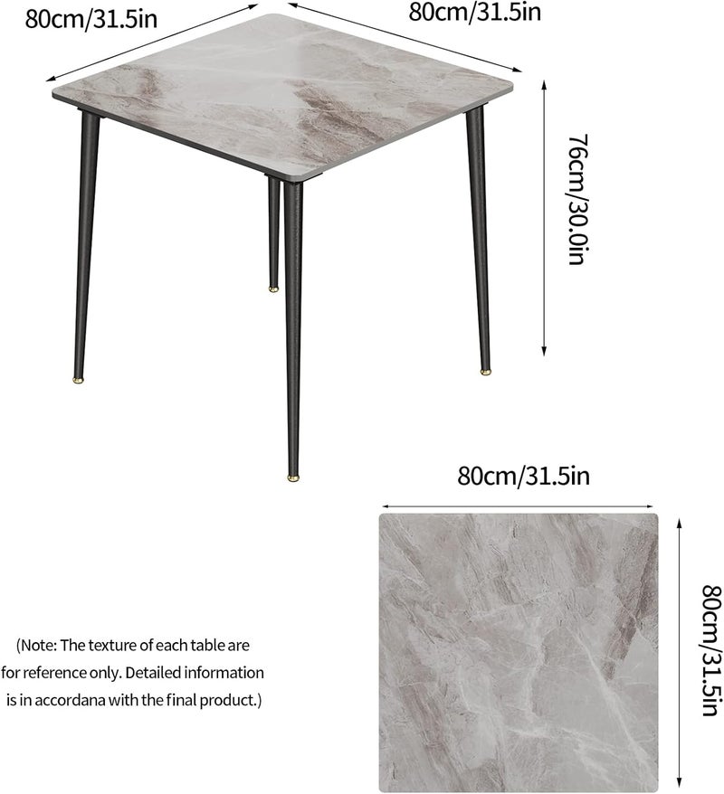 WISFOR Marble Dining Table Square: Kitchen Dining Table 80cm Modern Sintered Stone Effect Table Top with Tapered Metal Legs Breakfast Table for Dining Room Restaurant Living Room (Chair not Included) - Image 2