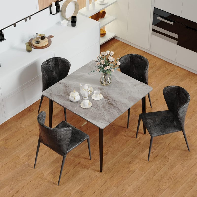 WISFOR Marble Dining Table Square: Kitchen Dining Table 80cm Modern Sintered Stone Effect Table Top with Tapered Metal Legs Breakfast Table for Dining Room Restaurant Living Room (Chair not Included) - Image 5