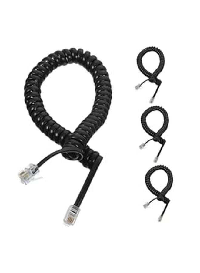 4Pcs Black Stretchable Coiled Phone Cable Compatible with Landline and Office Phones - Image 1