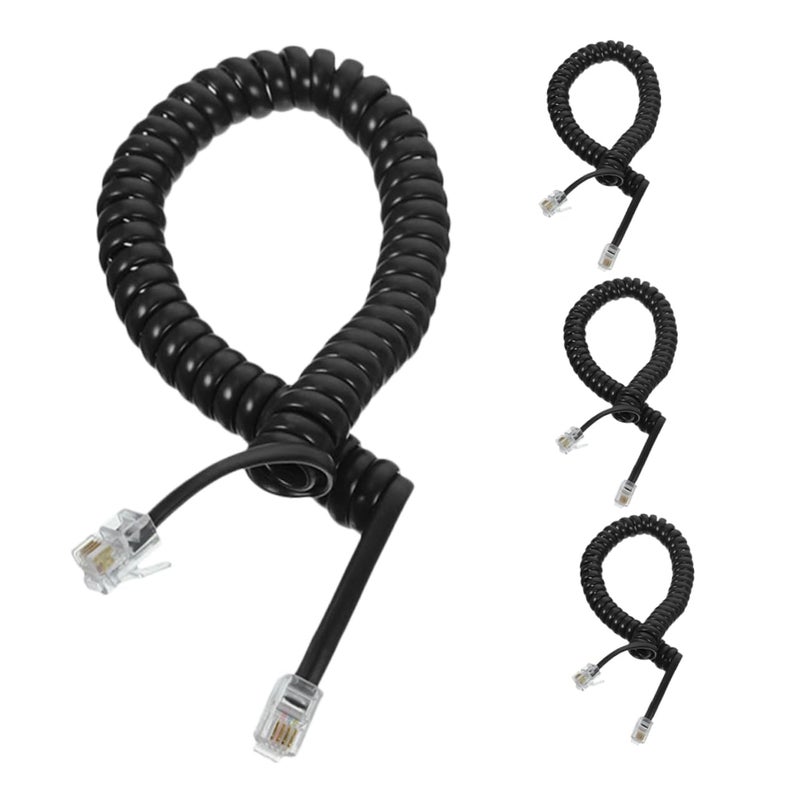 4Pcs Black Stretchable Coiled Phone Cable Compatible with Landline and Office Phones - Image 2