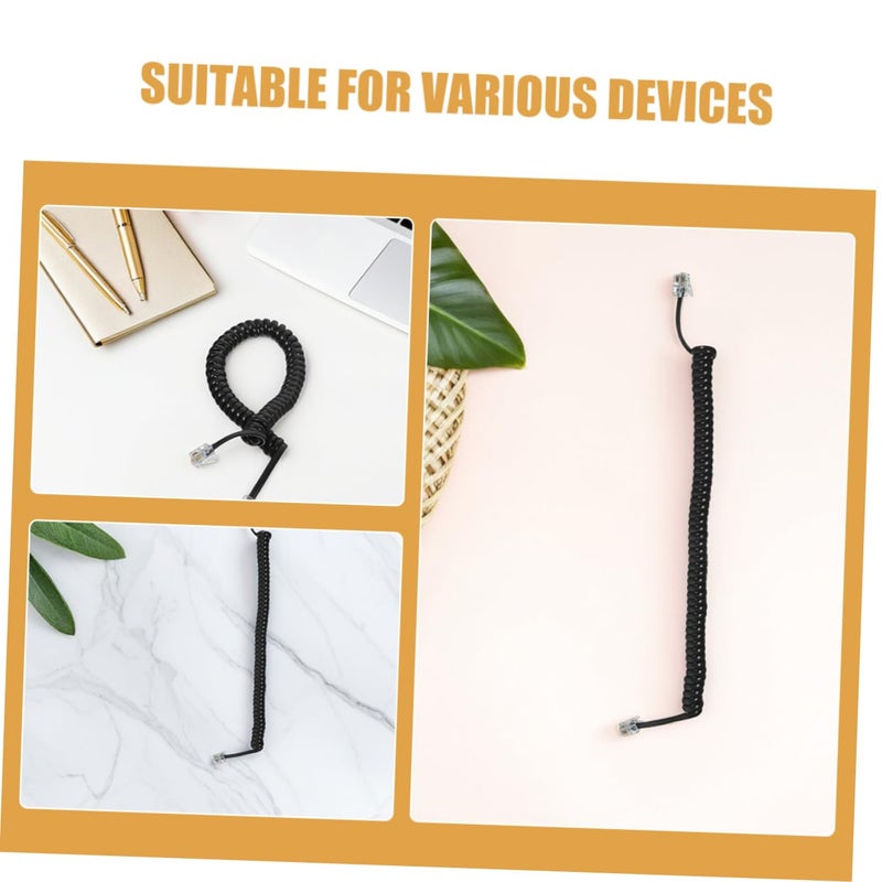 4Pcs Black Stretchable Coiled Phone Cable Compatible with Landline and Office Phones - Image 4