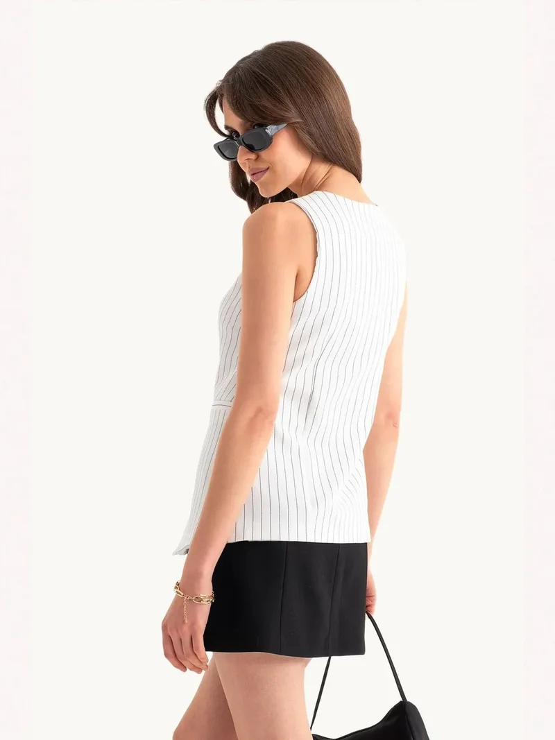 HICCUP Striped Round Neck Buttoned Waistcoat