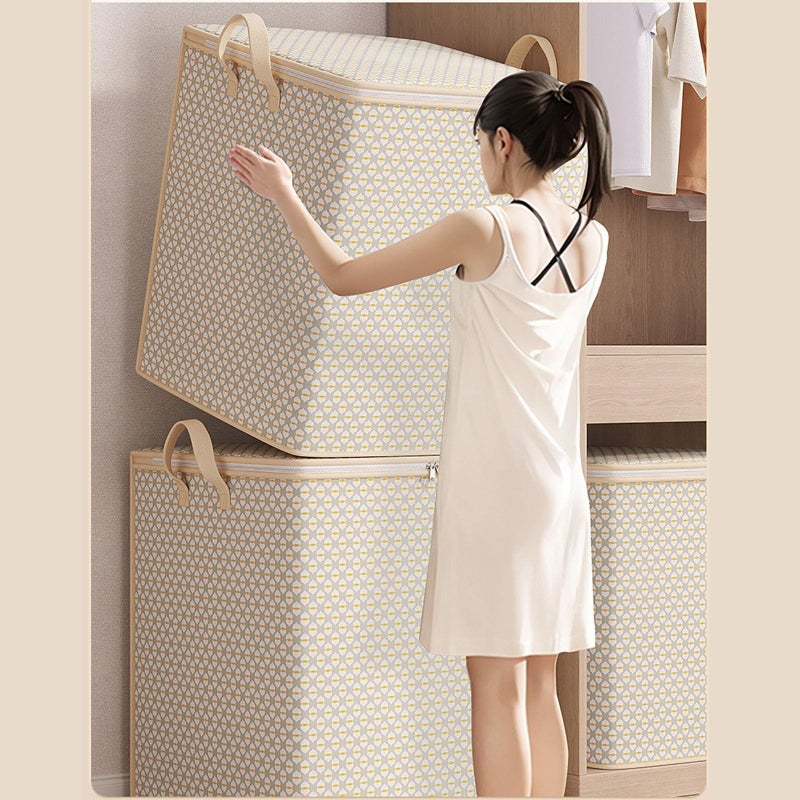 110L Yellow Storage Box Foldable Heavy Duty Blanket Organizer with Reinforced Handles - Image 5