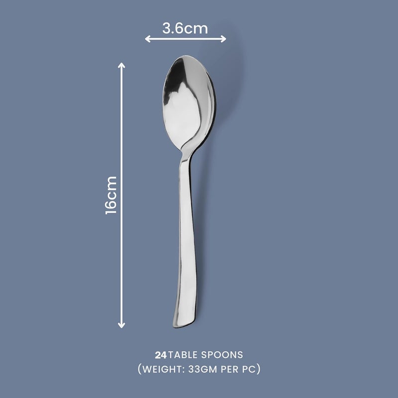 Parage 24 Pieces Stainless Steel Spoons Set, Dinner Spoon Length 16cm, Food Grade Silverware for Home & Kitchen- Mirror Polished, 24 Silver Spoons - Image 3