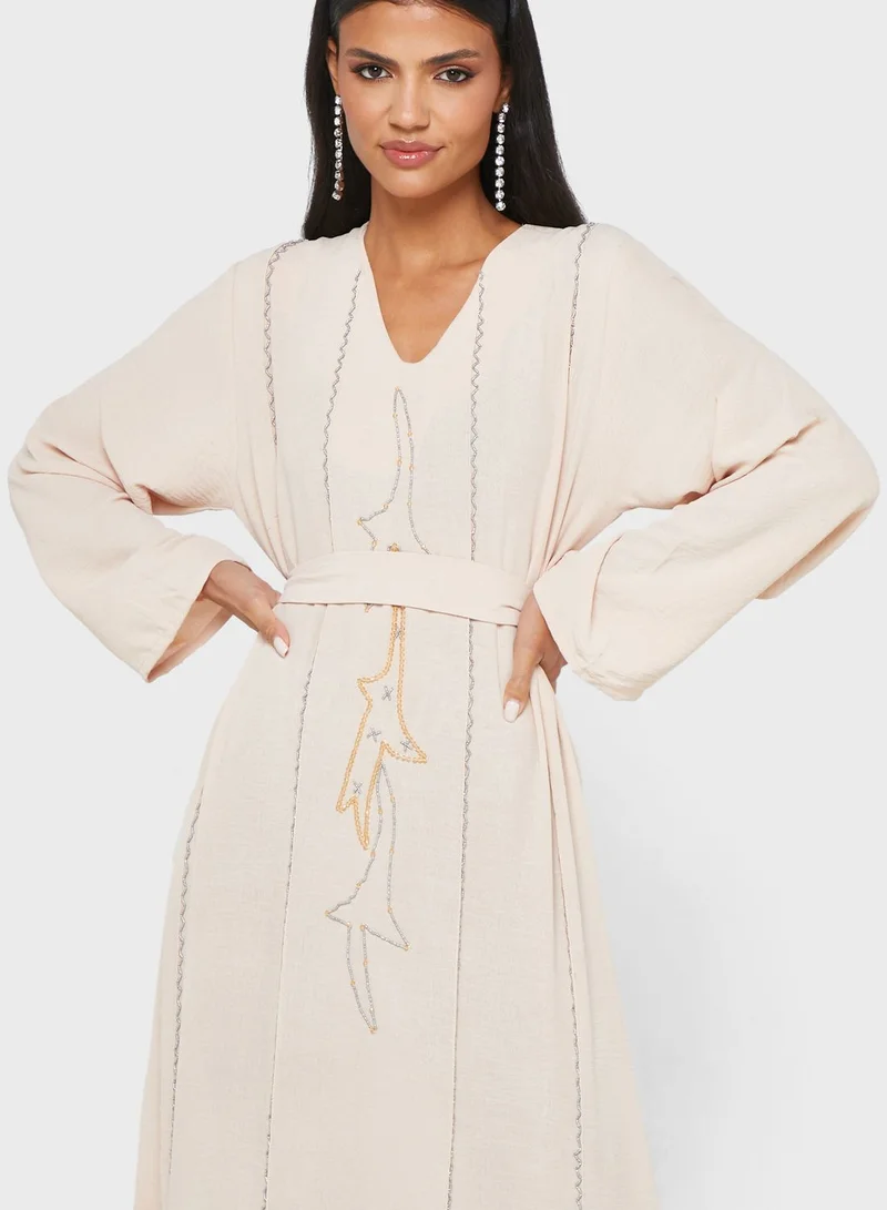 hayas closet Embellished Belted Jalabiya