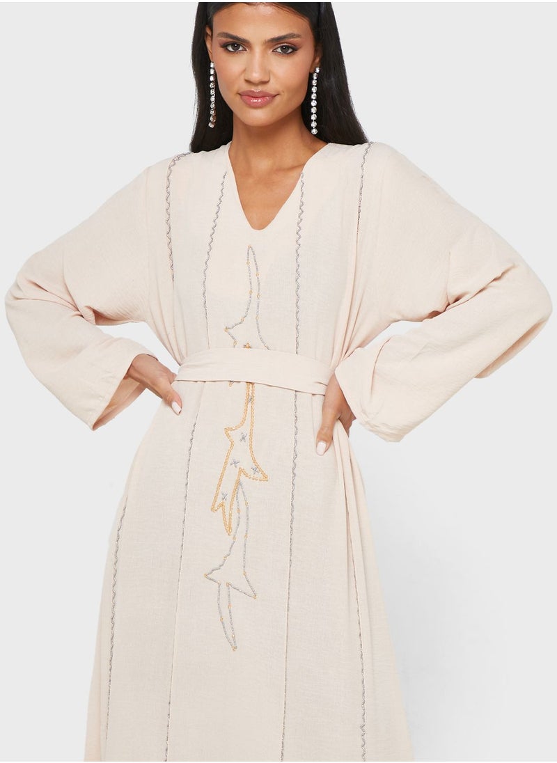hayas closet - Embellished Belted Jalabiya - Image 1
