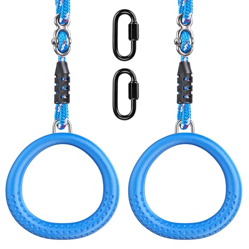 Dolibest Non-Slip Gymnastics Rings Kids Monkey Bars Swing Trapeze Bar with Adjustable Straps (41.7inch) Home Fitness Full Body Workout Ninja Warrior Obstacle Course Blue (2Pack - Image 1