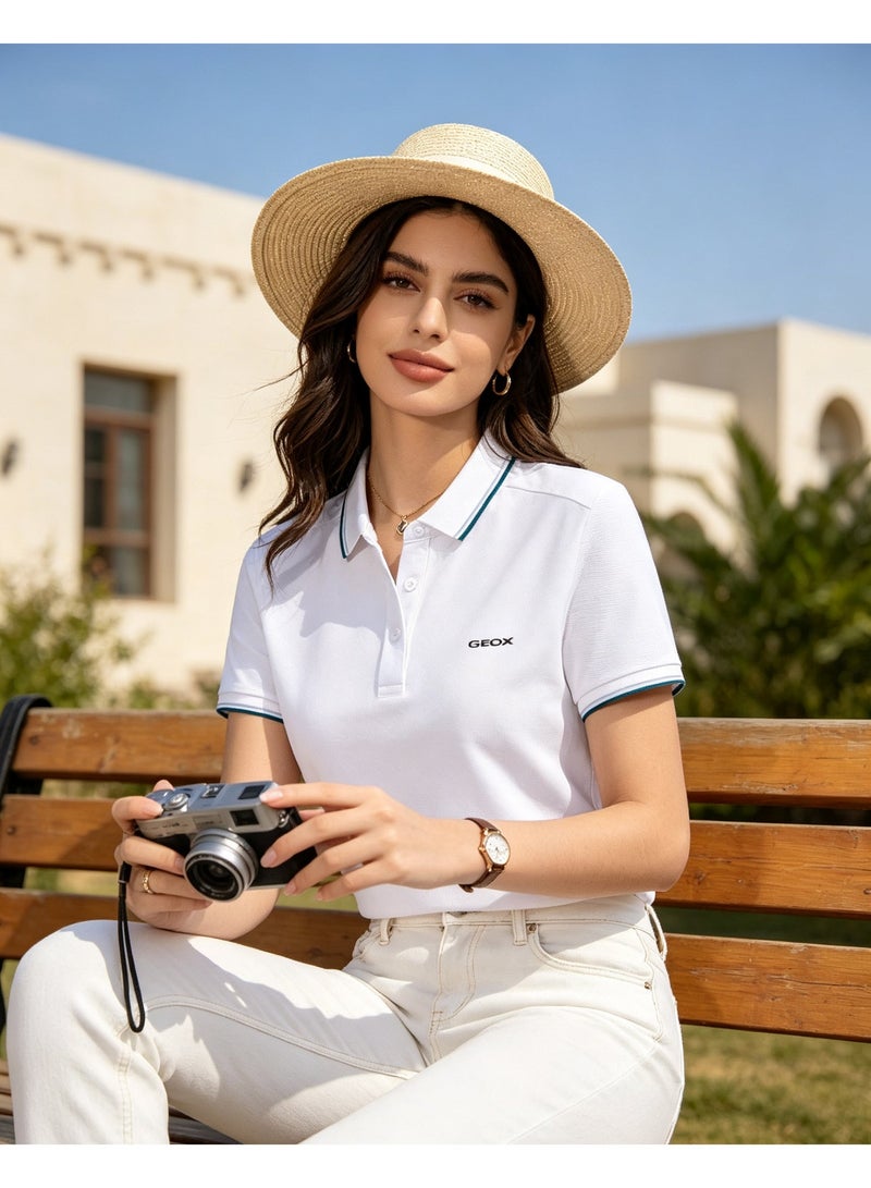 Geox Men Short Sleeve Polo Shirt, Casual Daily Wear, Smart Formal Top For Men Women, White - Image 2