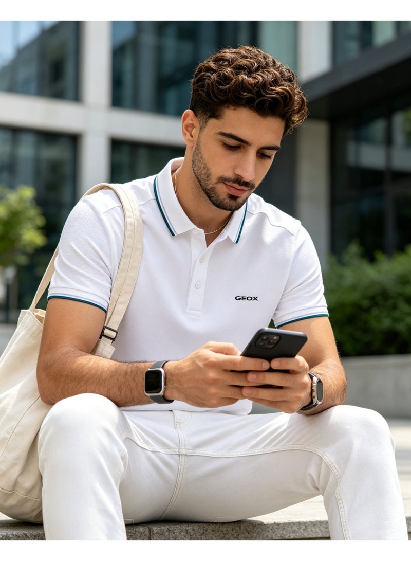 Geox Men Short Sleeve Polo Shirt, Casual Daily Wear, Smart Formal Top For Men Women, White - Image 4