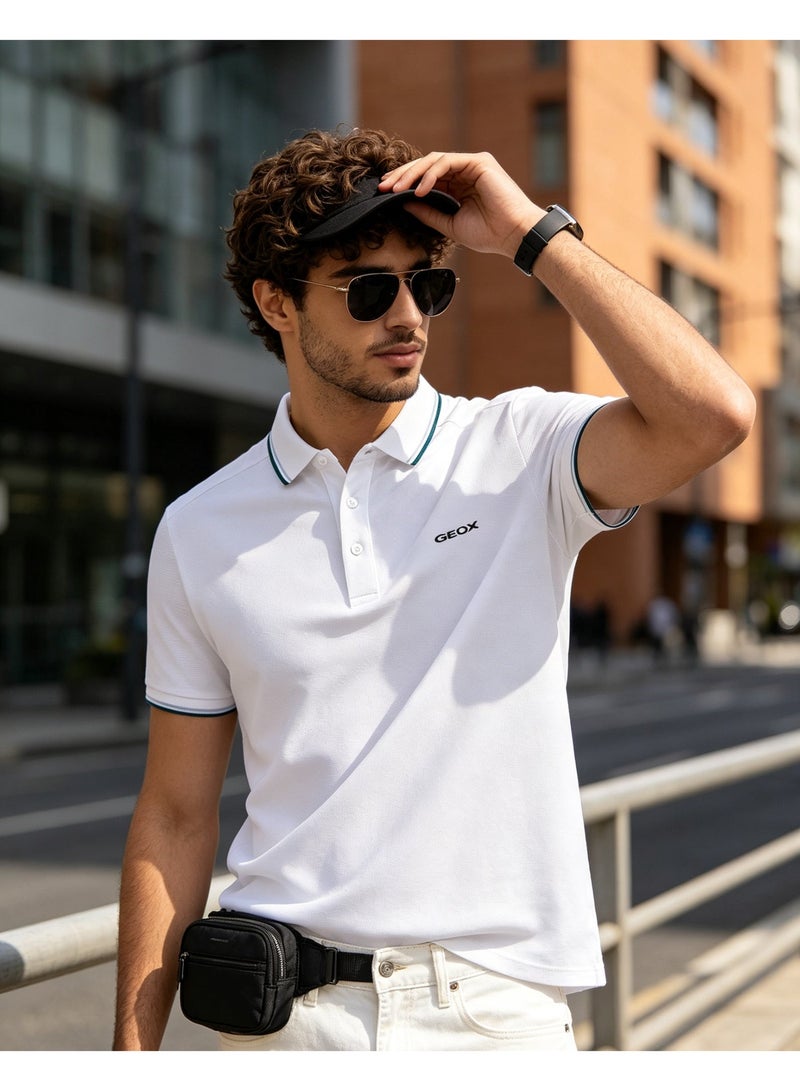 Geox Men Short Sleeve Polo Shirt, Casual Daily Wear, Smart Formal Top For Men Women, White - Image 1