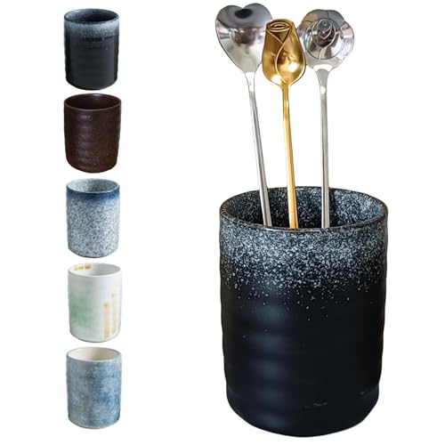 TOPYOKK Stoneware Coffee Bar Utensil Holder Tea & Coffee Spoon & Stirrer Holder for Stir Stick Straw Teaspoon Holder Spoon Cup Small Utensil Jar (Snow night) - Image 1