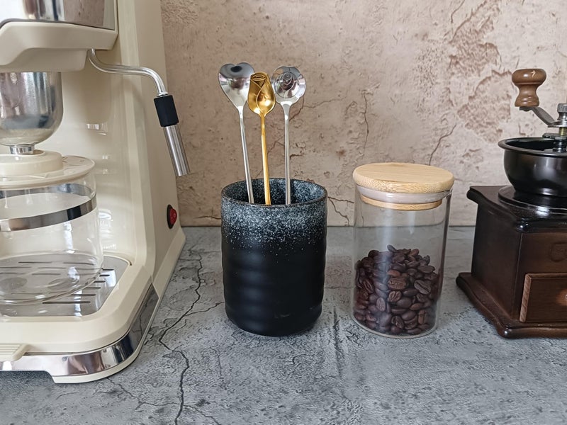 TOPYOKK Stoneware Coffee Bar Utensil Holder Tea & Coffee Spoon & Stirrer Holder for Stir Stick Straw Teaspoon Holder Spoon Cup Small Utensil Jar (Snow night) - Image 2