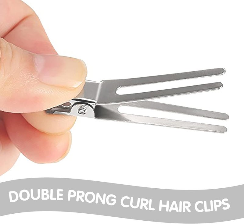 Wendergo 50 Pieces Double Prong Pin Curl Clips 1.8 Inches Setting Section Hair Clips Metal Silver Hairpins Styling Clips for Salon Hair Extensions, DIY Making Hair Accessories - Image 3