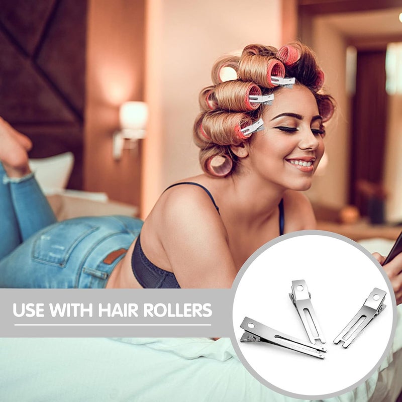 Wendergo 50 Pieces Double Prong Pin Curl Clips 1.8 Inches Setting Section Hair Clips Metal Silver Hairpins Styling Clips for Salon Hair Extensions, DIY Making Hair Accessories - Image 4
