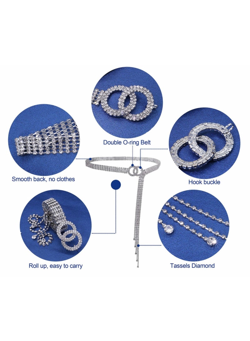 saykfoe [2 Pieces] Chain Belt for Women, Rhinestone Crystal Waist Belts - Metal Waist Chain Metal Belt, Women Girls Adjustable Body Link Belts Fashion Belly Jewelry for Jeans Dresses (Silver)  - Image 3