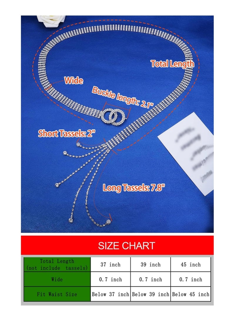 saykfoe [2 Pieces] Chain Belt for Women, Rhinestone Crystal Waist Belts - Metal Waist Chain Metal Belt, Women Girls Adjustable Body Link Belts Fashion Belly Jewelry for Jeans Dresses (Silver)  - Image 4