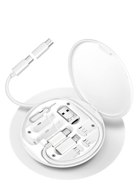 HESIMING USB C to Lightning Adapter Kit,Multi Charging Cable Case Convertor USB C to Type C/iOS Device/Micro Adapter Travel Data Cable Set Contains Card Storage，Phone Holder, Tray Eject Pin(White)