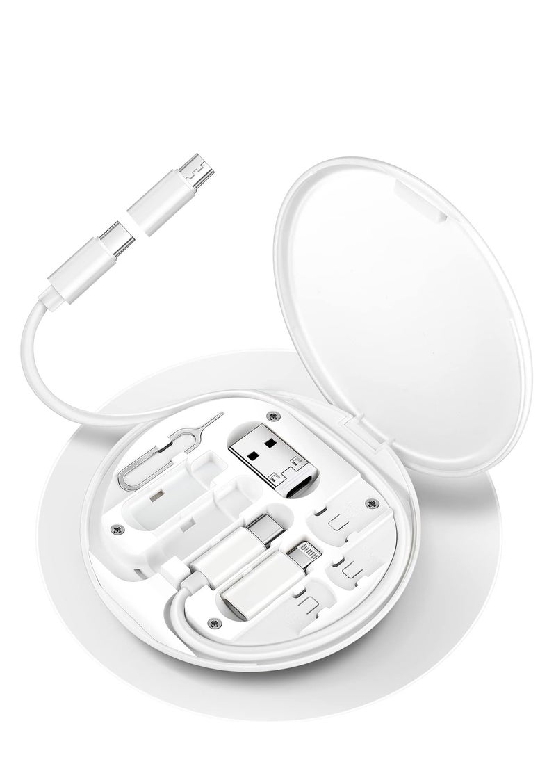 HESIMING USB C to Lightning Adapter Kit,Multi Charging Cable Case Convertor USB C to Type C/iOS Device/Micro Adapter Travel Data Cable Set Contains Card Storage，Phone Holder, Tray Eject Pin(White)