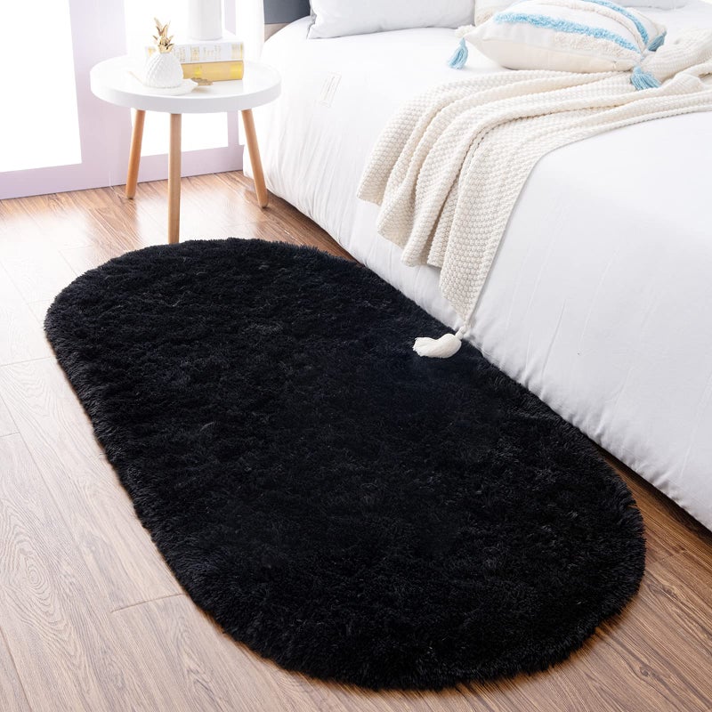 Noahas Ultra Soft Fluffy Bedroom Rugs Kids Room Carpet Modern Shaggy Area Rugs Home Decor 26 X 53 Black