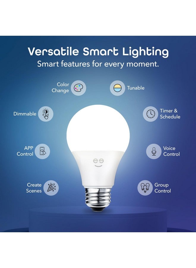 لمبات جيني الذكية - قابلة للتغيير والتعديل، لون أبيض، قابلة للتعتيم، تعمل مع أليكسا وجوجل هوم، واي فاي 2.4 جيجاهرتز، A19، 800 لومن، عبوة من 4 قطع - Image 1