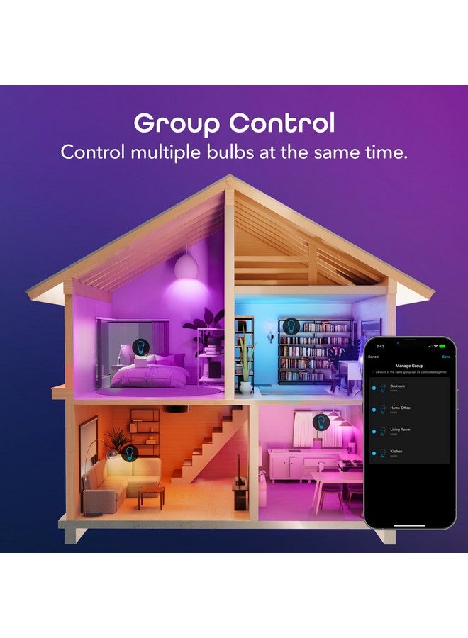 لمبات جيني الذكية - قابلة للتغيير والتعديل، لون أبيض، قابلة للتعتيم، تعمل مع أليكسا وجوجل هوم، واي فاي 2.4 جيجاهرتز، A19، 800 لومن، عبوة من 4 قطع - Image 4