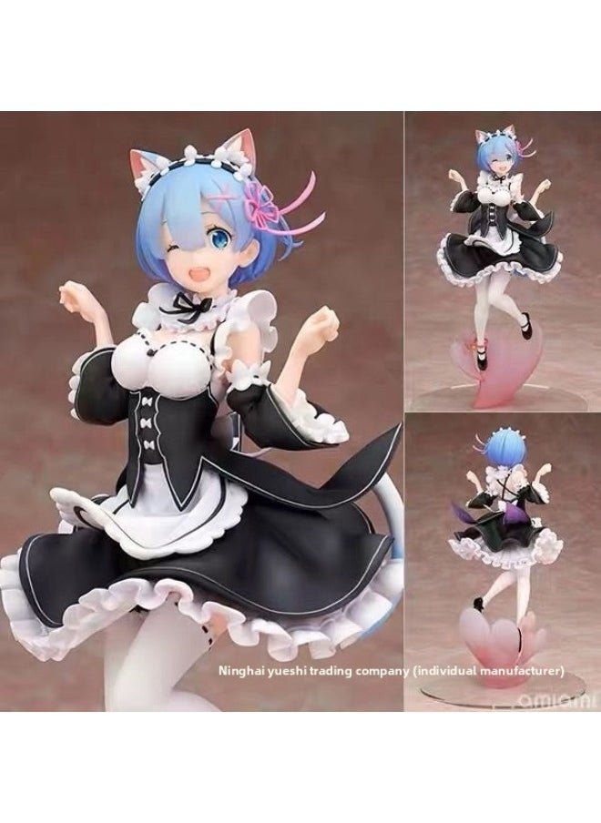 null - Re's Life In A World From Scratch Rem's Hand-held Cat Ear Maid Second-dimensional Rem Animation Decoration Moulds-Color:Lampack Outfit, Different Colors 20cm (boxed) - Image 1