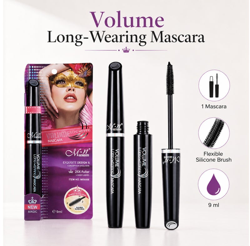 Me Now Black Mascara, 9ml, Volume Long-Wearing Lash Makeup, Flexible Silicone Brush, Rich Black Finish, Smudge-Resistant, Eye Makeup Tool for Daily Use 2Pcs - Image 2