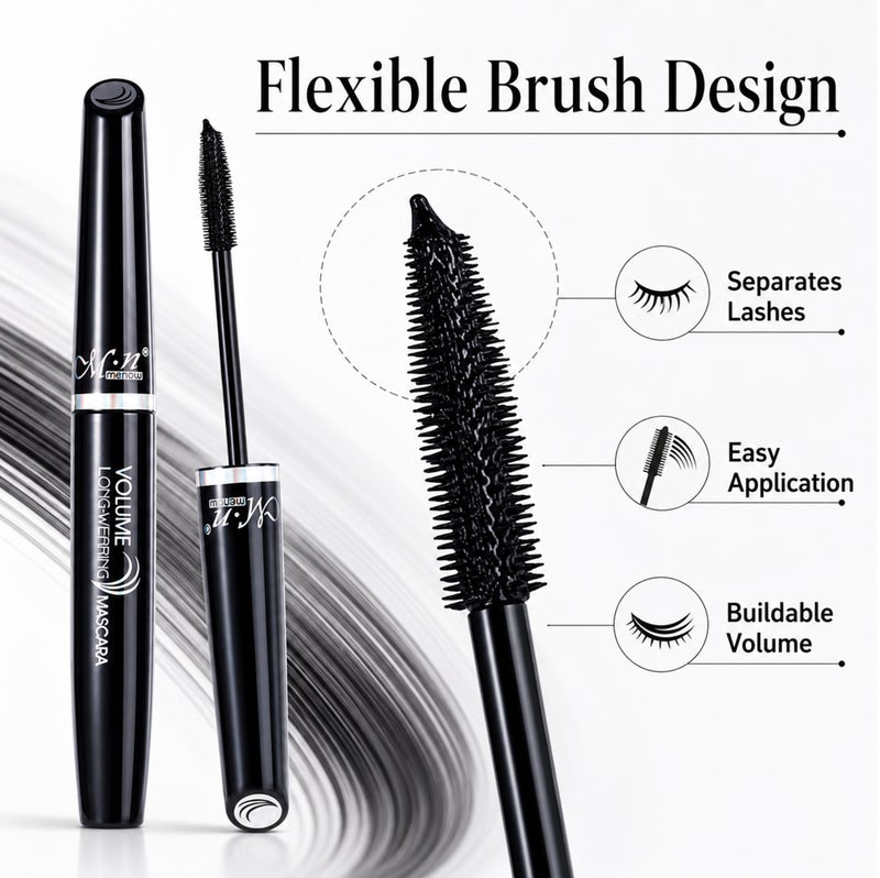Me Now Black Mascara, 9ml, Volume Long-Wearing Lash Makeup, Flexible Silicone Brush, Rich Black Finish, Smudge-Resistant, Eye Makeup Tool for Daily Use 2Pcs - Image 3