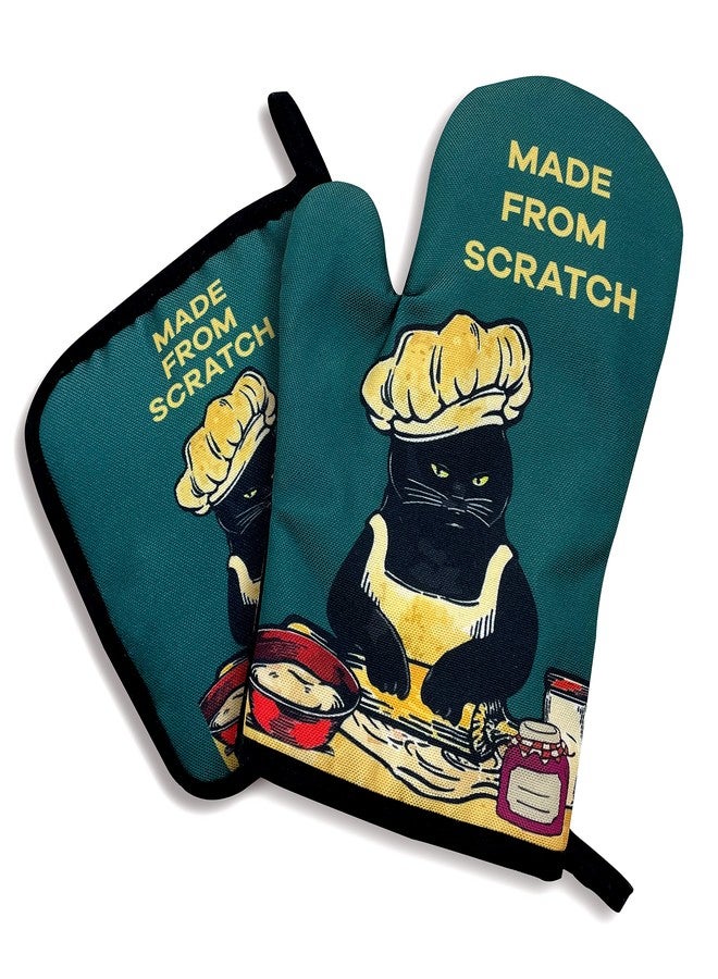 zcyhtqp Made from Scratch，Oven Mitts and Pot Holders Sets of 2，Funny Oven Mitt，Friend Birthday Gift，Cat Lover Gift，Birthday Gift for Cat Owner，Cat Lover， Cat Mom - Image 1