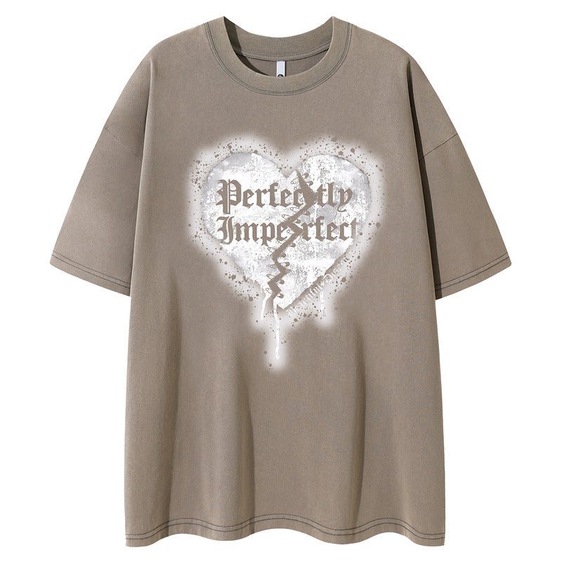 YPRS Men's American Style Retro Design Sense Niche Love Short-sleeved T-shirt Men's and Women's Loose High Street Half-sleeved Top INS - Image 4