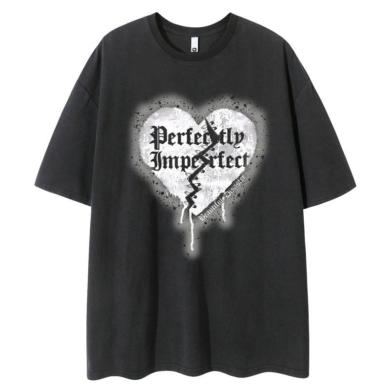 YPRS Men's American Style Retro Design Sense Niche Love Short-sleeved T-shirt Men's and Women's Loose High Street Half-sleeved Top INS - Image 1