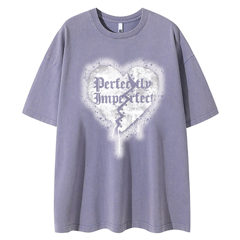 YPRS Men's American Style Retro Design Sense Niche Love Short-sleeved T-shirt Men's and Women's Loose High Street Half-sleeved Top INS - Image 3