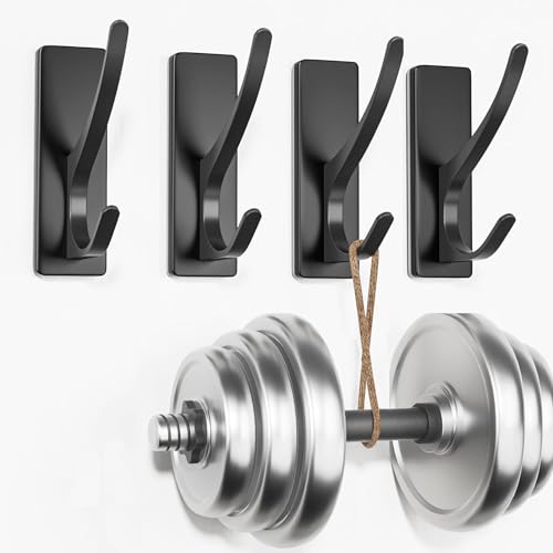 pickpiff Self Adhesive Coat Hooks for Hanging: Heavy Duty Stainless Wall Hook for Towel, Backpack, Hat, Sturdy Metal Hanger for Bathroom, Bedroom, Door, 4-Pack, Matt Black - Image 1