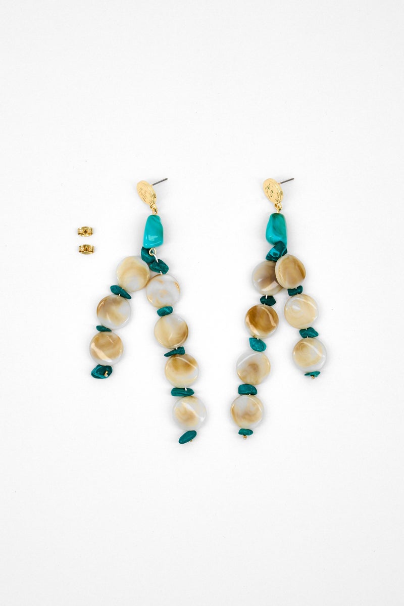 Caracol Women Fashionable Beads Earrings, Green/White  - Image 3