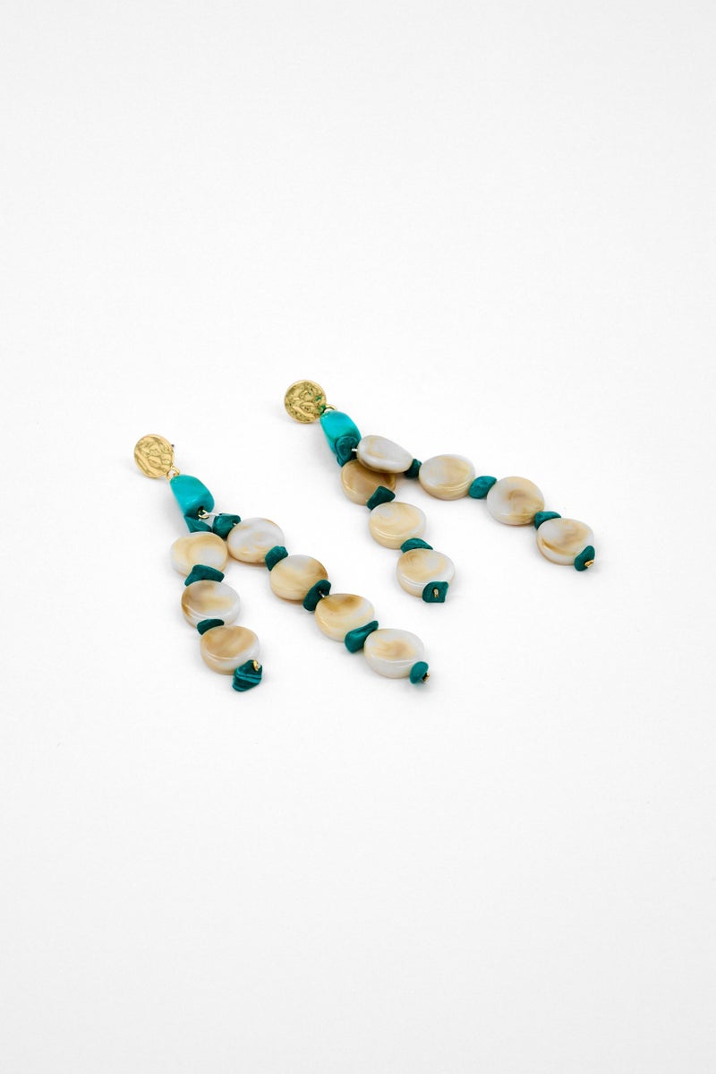 Caracol Women Fashionable Beads Earrings, Green/White  - Image 2
