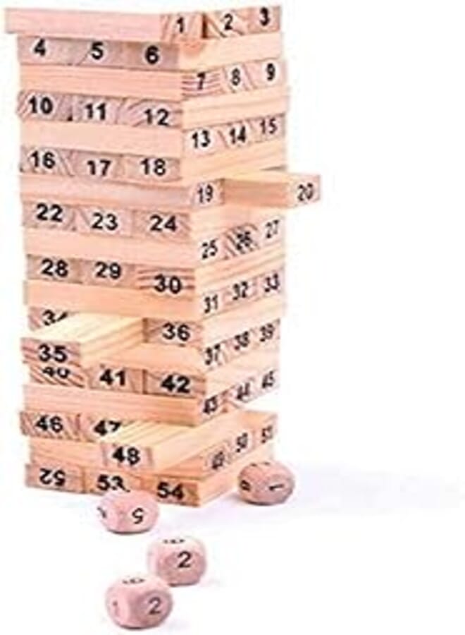 OR Other Children's Wooden Building Blocks Toy (54 Pieces Stacker / 4 Pieces Dice) 