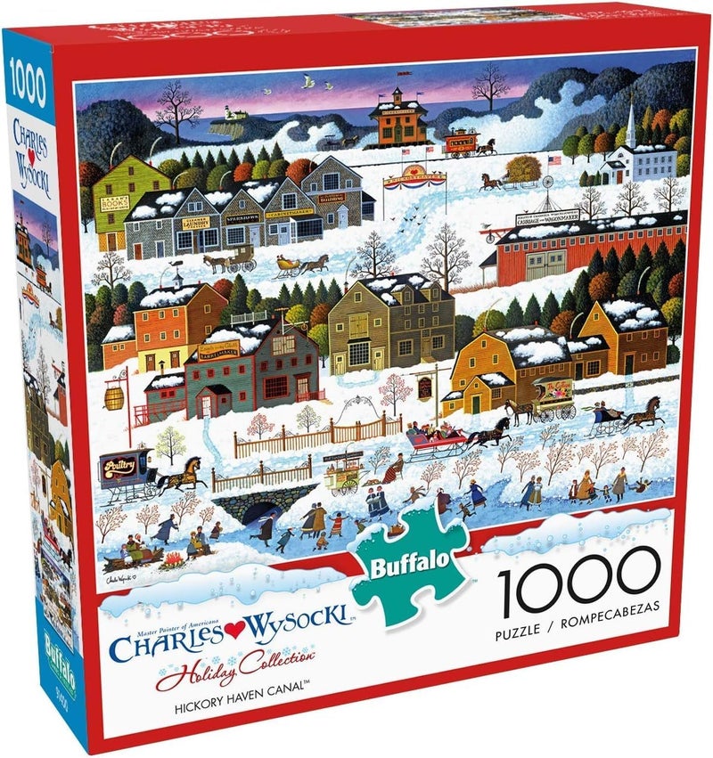 Buffalo Games â€“ Charles Wysocki - Hickory Haven Canal - 1000 Piece Christmas Jigsaw Puzzle - Festive, Holiday Puzzles for Adults â€“ Precision-Cut Pieces, Winter Artwork, Relaxing Fun - Image 1