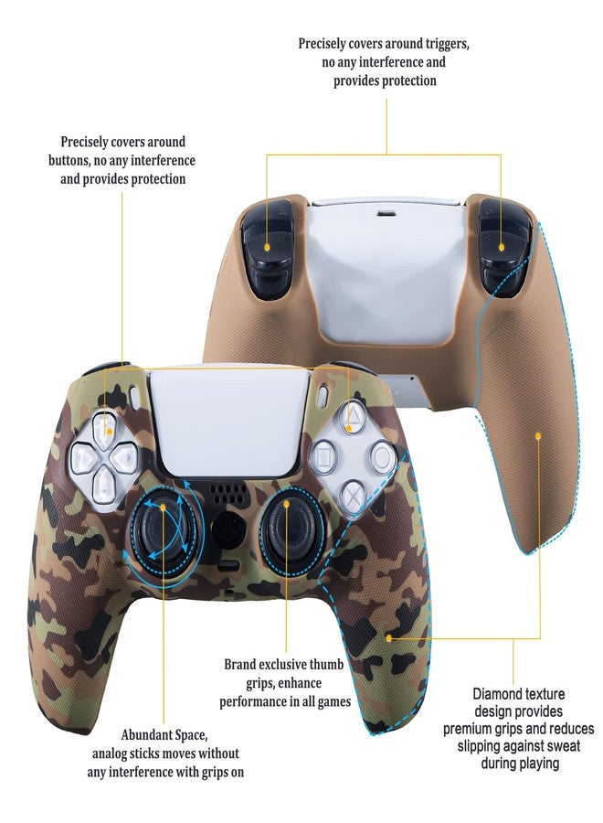 YoRHa Grip Texture Silicone Skin for PS5 Controller x 2(Brown Camouflage) with Pro Thumb Grips x 8 - Image 2