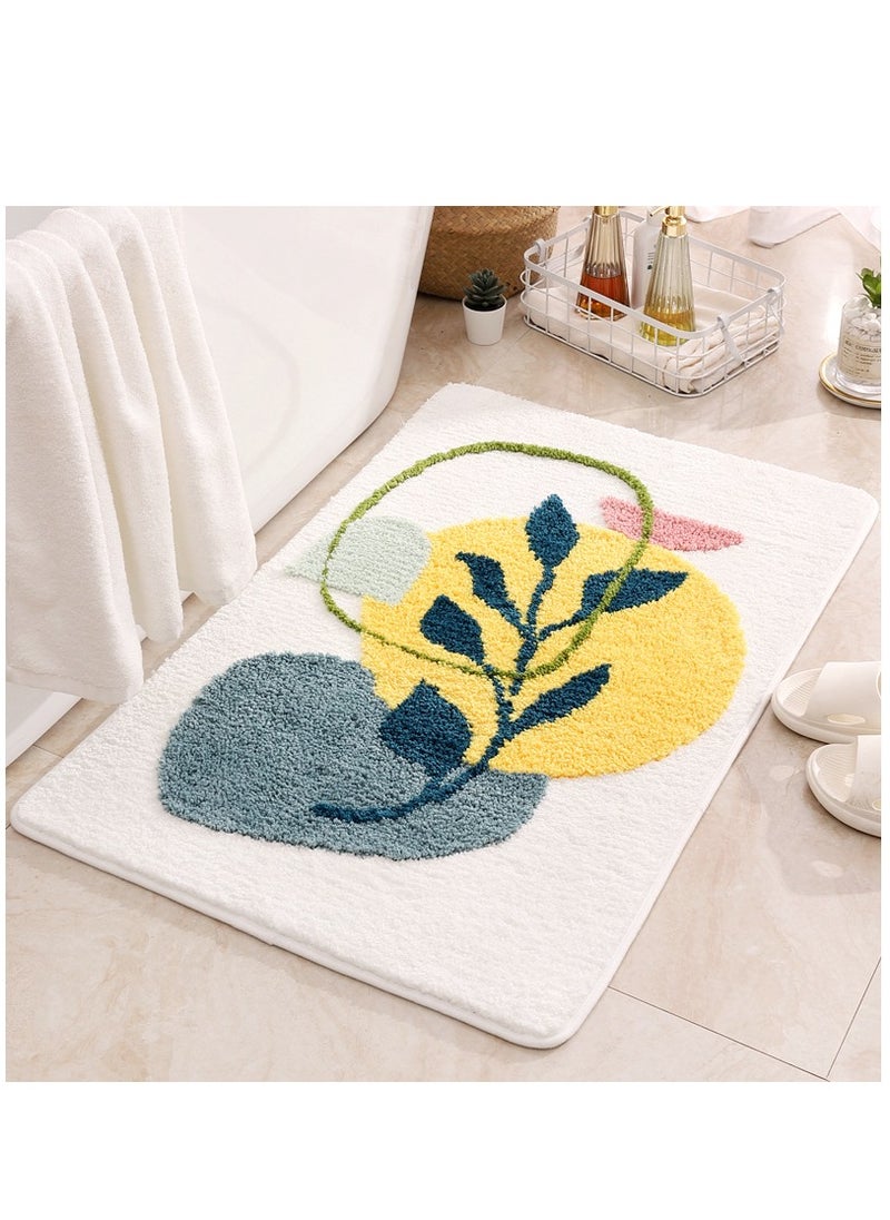 Bluejw - Bath Mat Non-Slip Soft Adorable Boho Floral Bath Rugs Machine Washable Bathtub Mat Water Absorbent Plush Shaggy Carpet Thick Bathroom Kitchen Floor Microfiber Doormat 40x60CM - Image 1