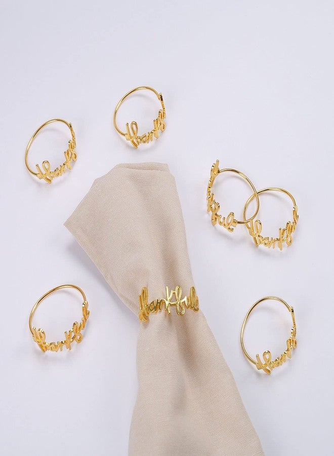 wonlex Thanksgiving Napkin Rings Set of 12, Gold Napkin Holder for Autumn, Harvest Festival, Banquet, Fall Serviette Buckles for Table Setting (Thankful) - Image 1