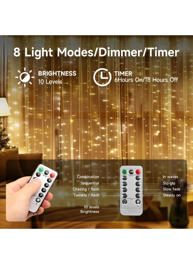 Xkimos 300 LED String Lights for Bedroom, 3x3M Outdoor Lights, Waterproof LED Fairy Lights, String Lights for Indoor Outdoor Use, Fairy String Lights 8 Modes, String LED Lights for Event Lighting and Decor, Lights Warm - Image 3