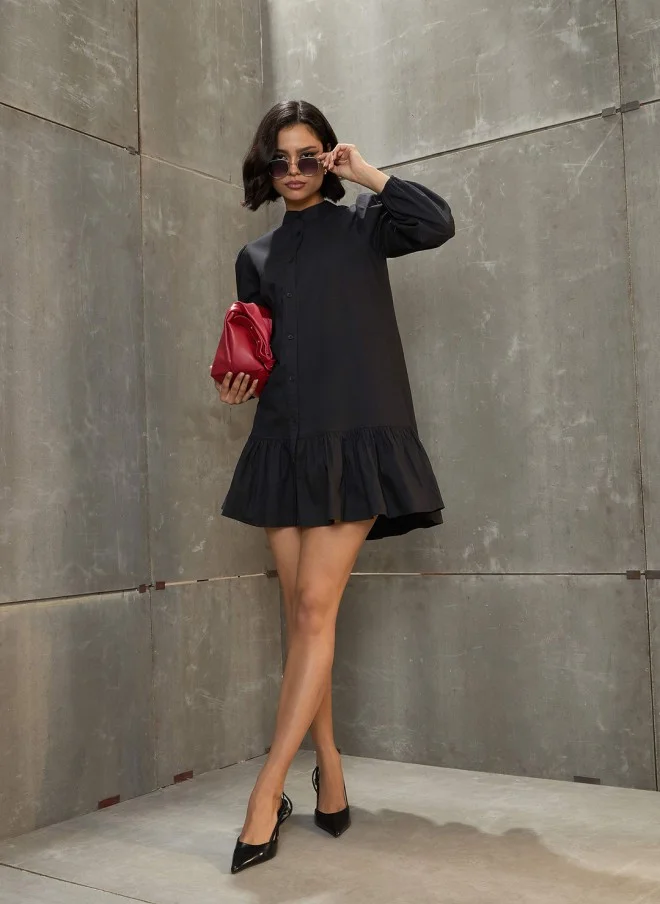 ساسافراس Black Cotton Drop-Waist Dress for Women