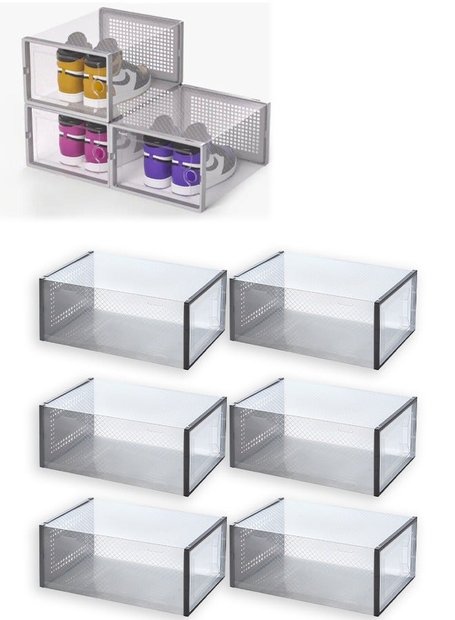 DUNISO 6 Pack Shoe Storage Box，Stackable Shoe Display Box, Multifunctional Transparent Shoe Box,Shoe Organizer Storage Bins With Visual Window And Ventilation Design，Dustproof And Durable, Suitable For Both Men And Women - Image 1