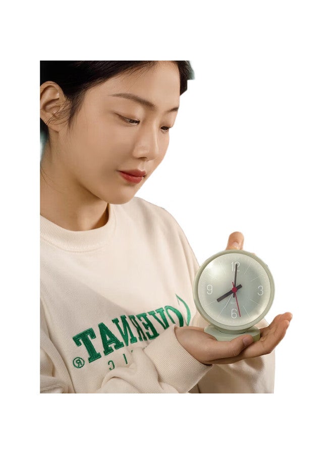 Deli (Deli) Newse Simple Analog Alarm Clock, One-Button Snooze, Soft Night Light, Bedroom Bedside Round Desktop Fashion Desk Clock, White Ns886 - Image 1