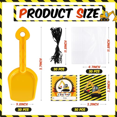 Capoda 30 Set Construction Theme Plastic Shovel with Clear Cellophane Bag Construction Theme I Dig You Cards and Ropes for Boys and Girls Classroom Exchange Prizes Vehicle Party Favor Supplies - Image 5