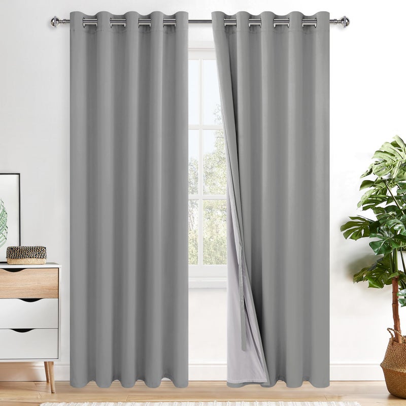 XWZO 100% Blackout Curtains - Heat and Full Light Blocking Drapes with Black Liner for Bedroom/Laundry Room  Grommet Top Window Panels with Tiebacks  Light Grey  W60 x 84  Set of 2 - Image 1