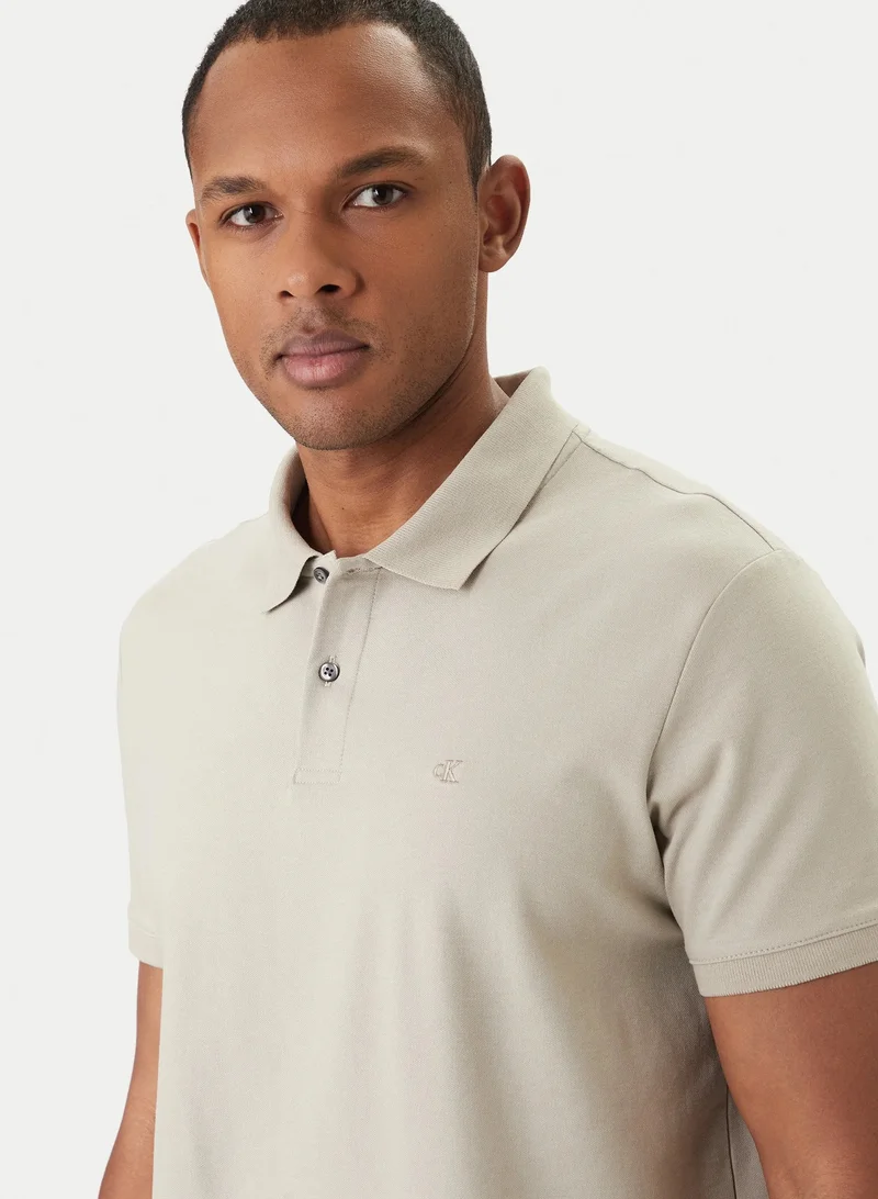 Calvin Klein Ancient Marble Slim Fit Pique Polo Shirt for Men | Best Price UAE