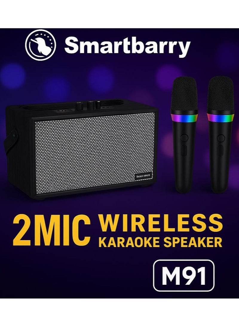 Smartbarry M91 Portable Karaoke Speaker – Bluetooth Sound System with Dual Wireless Microphones, RGB Mic Lights, Deep Bass, Long Battery Life & Echo Control for Home Parties & Outdoor Entertainment - Image 1