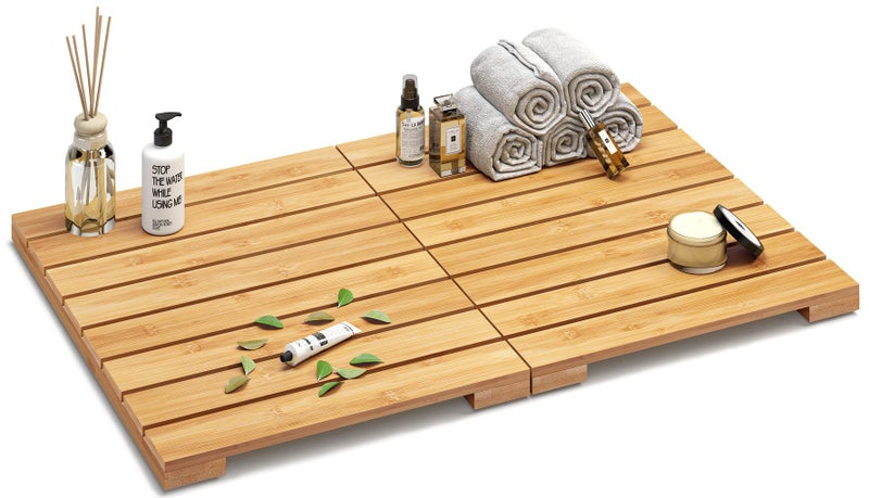 viewcare Waterproof Bamboo Bath Mat for Shower Wooden Floor Mat for Bathroom Foldable  NonSlip  Heavy Duty Shower Mat for Indoor Outdoor 235in x 156in 