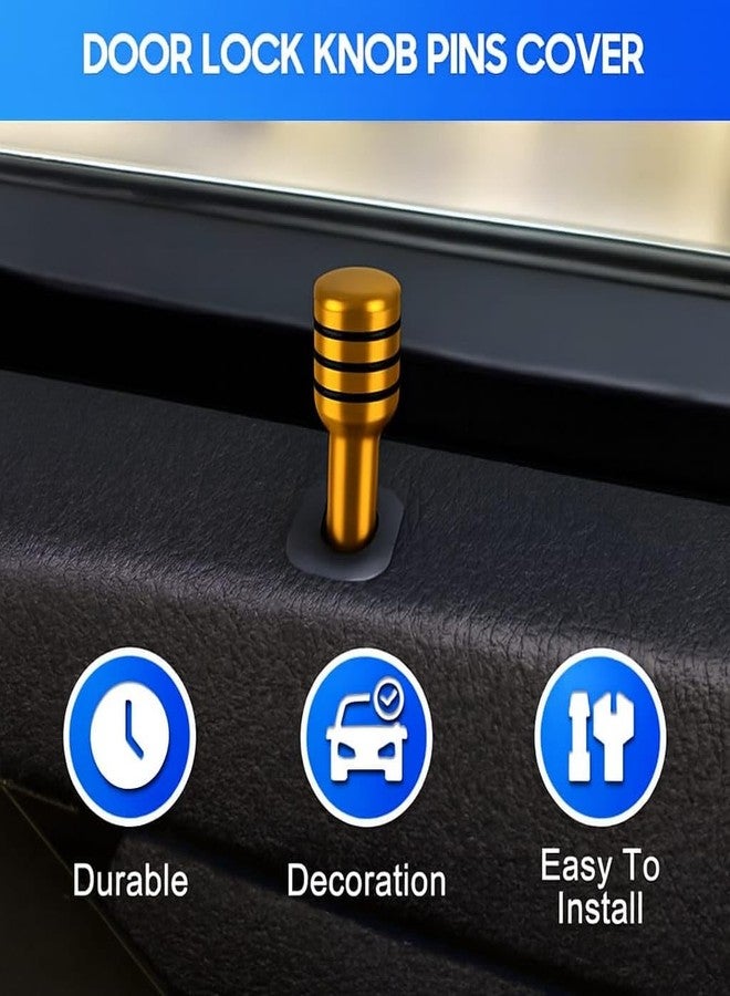 AUTO MT Yellow 4pc. Car Door Lock Pin. knob car Interior Accessories Universal Car Door Lock Knob Pull Set. Aluminium Alloy Scratch Protection. - Image 4
